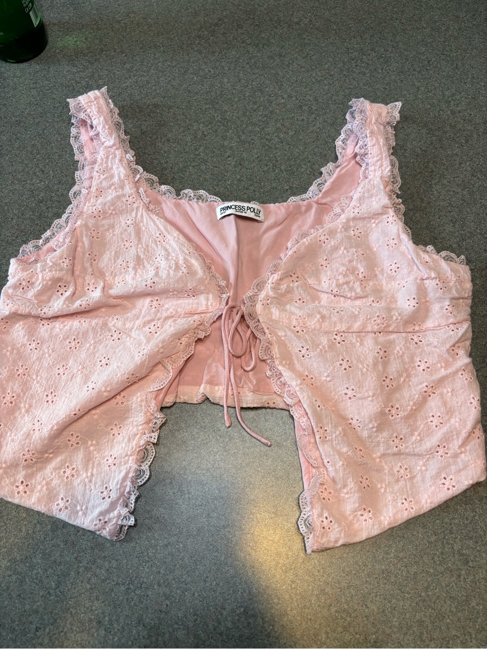 Princess Polly Blush Pink Eyelet Lace Tie-Front Camisole